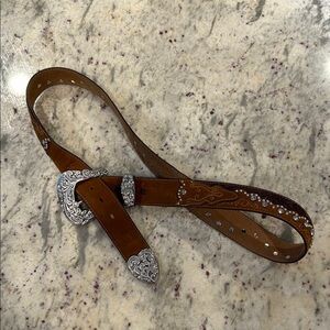 Brown Leather Belt with Silver Buckle